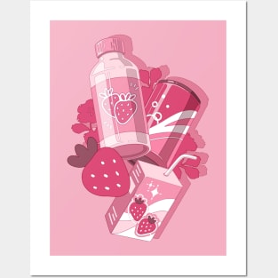 The cute pink set ofthe delecious strawberry drinks Posters and Art